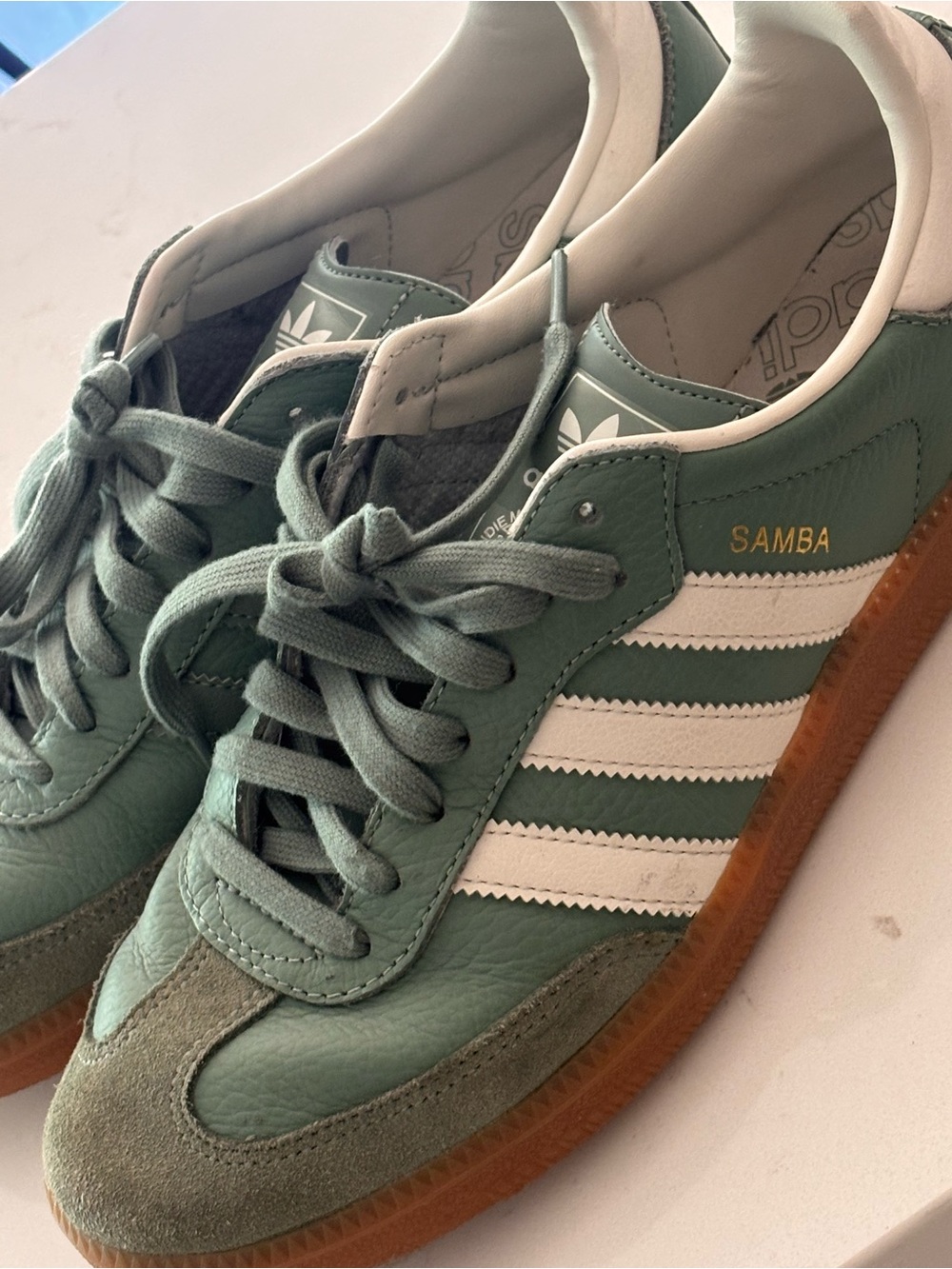 adidas Samba Sneakers in Sage Green with White Stripes - Picture 2 of 7